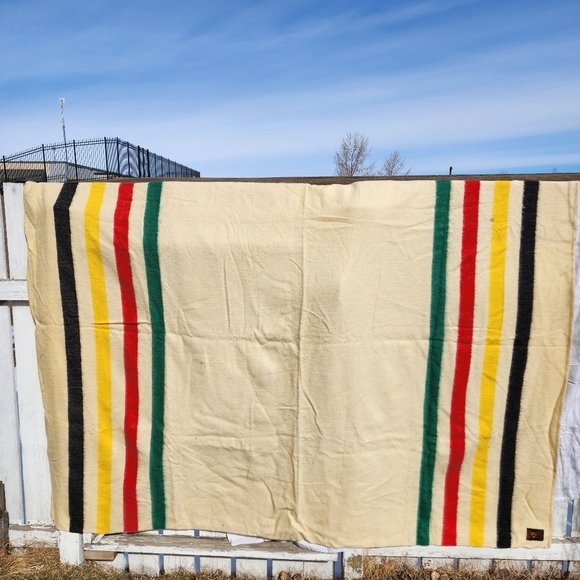 Antique Whitney England Early's Settler Hudson's Bay Stripe 100% Wool Blanket - Picture 4 of 16